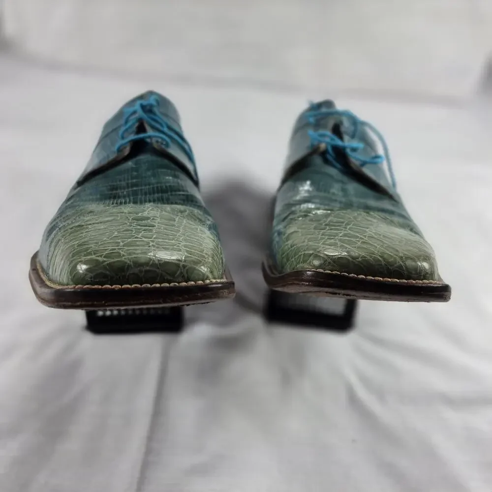 David Eden Oxfords Mens 10.5 Crocodile Patchwork Baby Blue